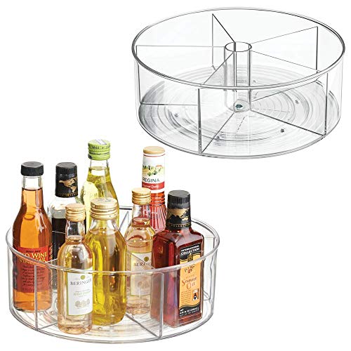 mDesign Deep Lazy Susan Turntable Storage Food Bin Container - Divided Spinning Organizer