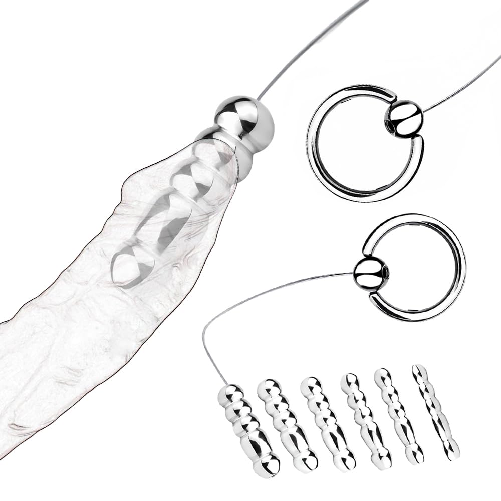 6 Sizes Extra Lang Edelstahl Kugel Harnröhren Dilatatoren Penis Plug mit Zugring Penisring, Urethral Dilator Harnröhrensonden Prostata Stimulation Masturbation SM Sexspielzeug für Männer(Set)