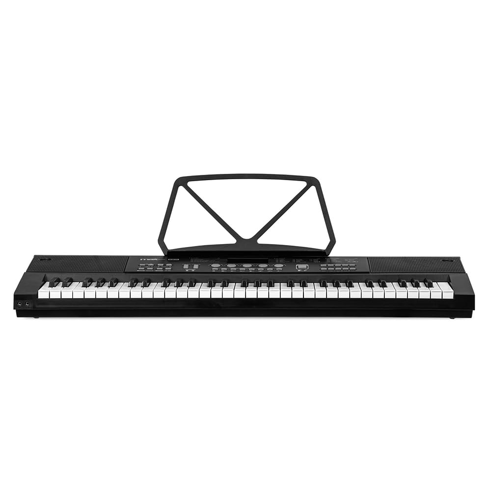 MAX KB15 - Teclado piano con 61 teclas, piano eléctrico con micrófono y altavoz, pantalla LCD, 70 canciones de demo, ideal para principiantes, función de aprendizaje, 26 sonidos, 8 percusiones, USB-C