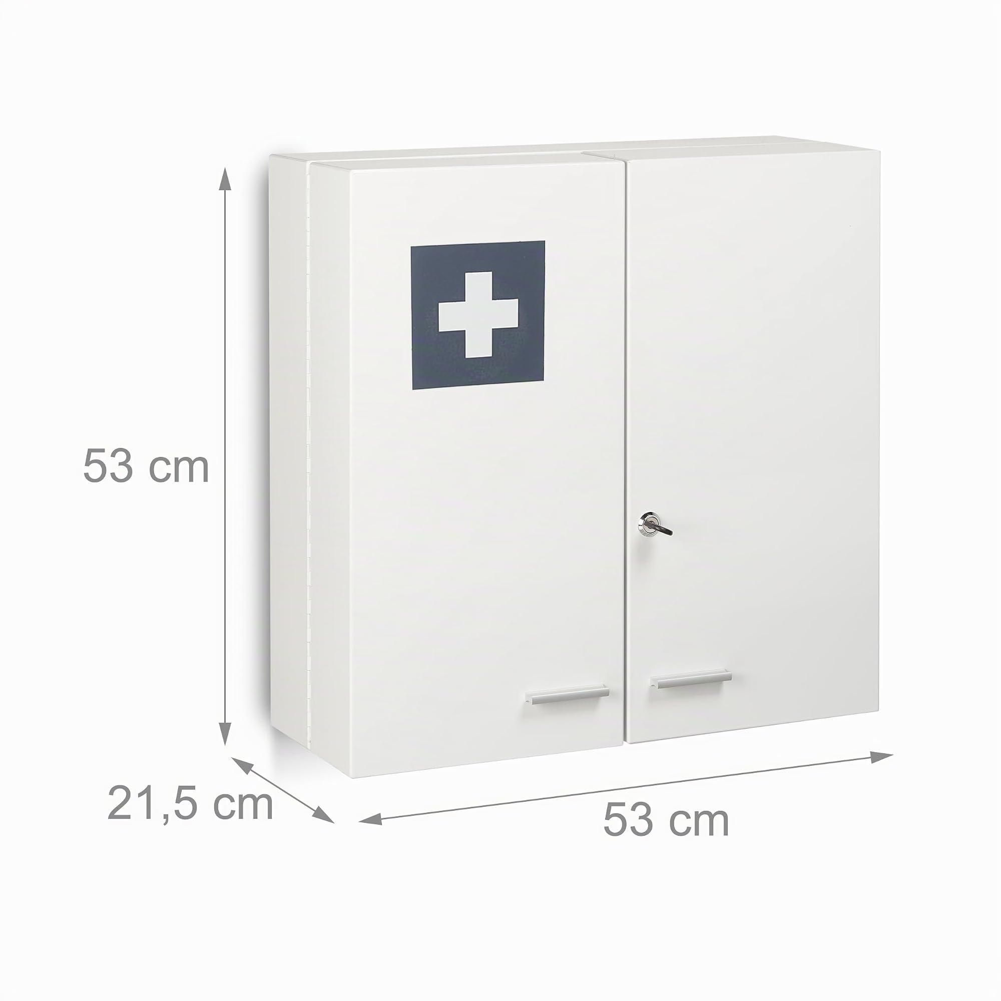Relaxdays Armoire à Pharmacie, verrouillable, 11 Compartiments, Acier, HLP: 53 x 53 x 21,5 cm, Double Porte, Blanche