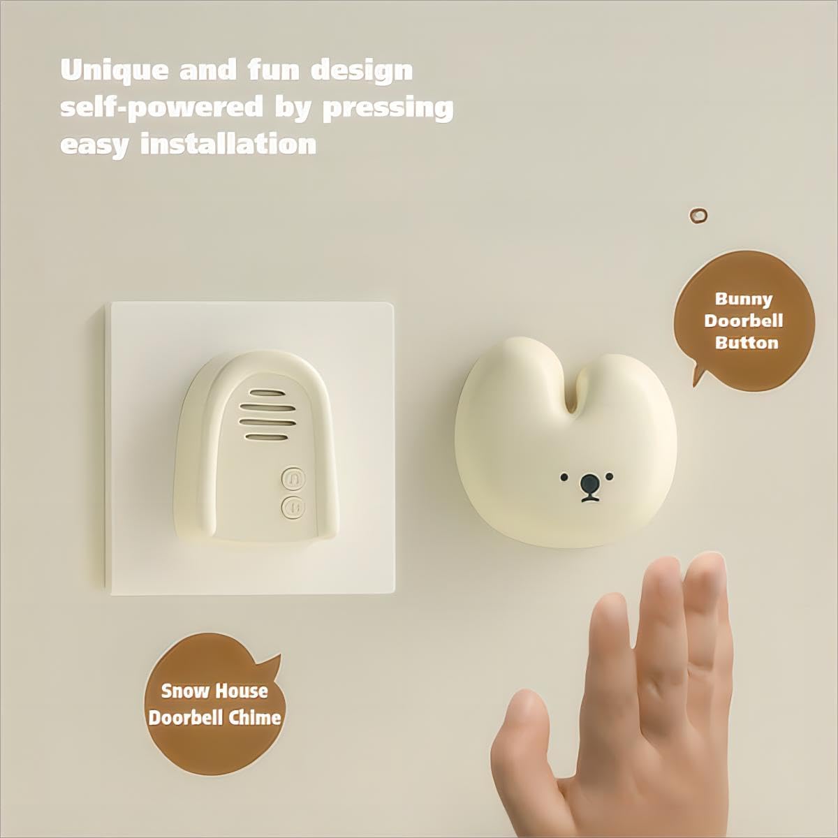 Wireless Doorbell, Cute Rabbit and Snow House Doorbell- Wireless remote control distance of 200 feet, 1 Receiver + 1 Transmitter- Cream White