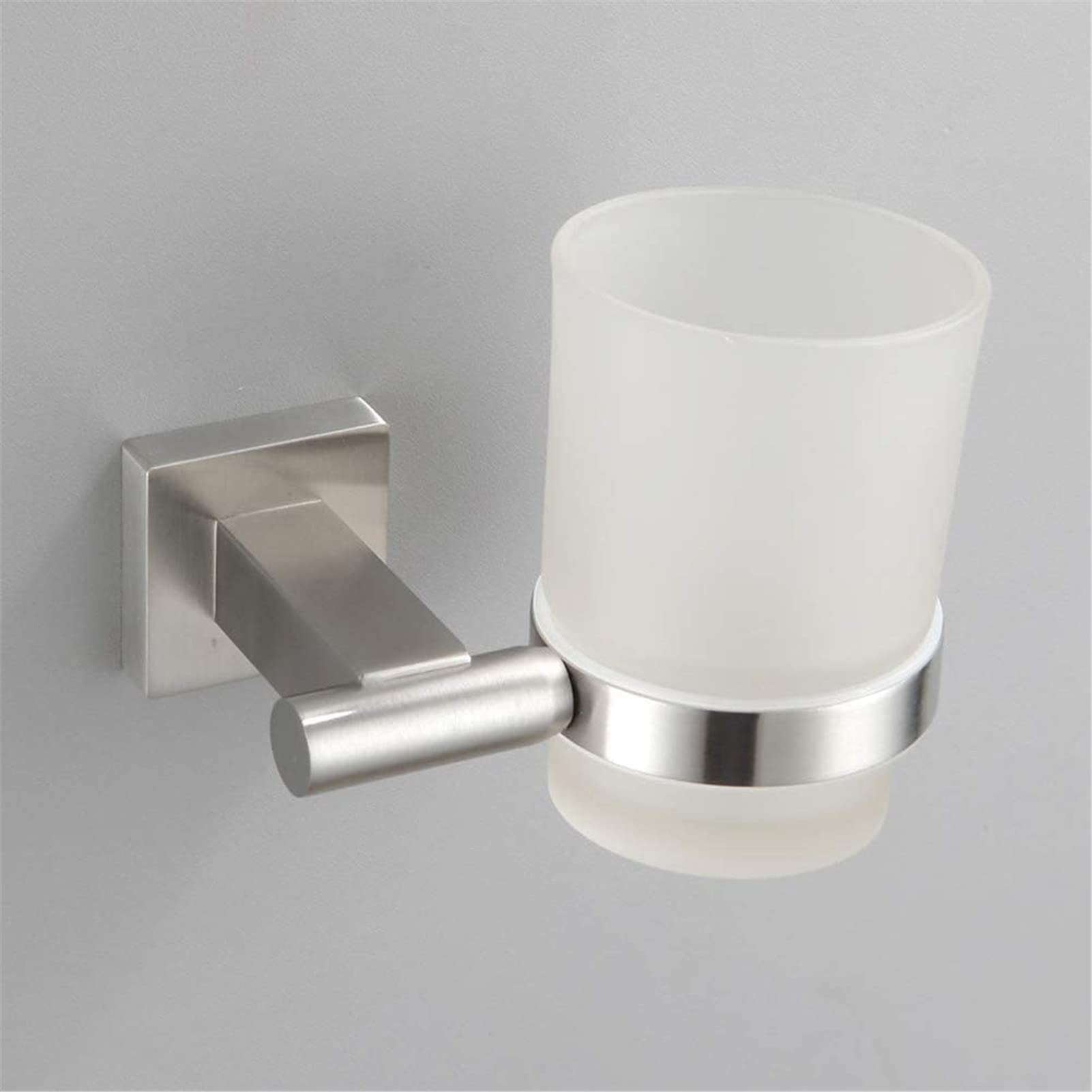 Soporte para cepillo de dientes de pared de acero inoxidable con 1 taza de cristal, juego de accesorios de baño para cepillo de dientes individual, color plateado