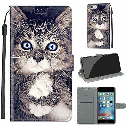nancencen - Carcasa compatible con iPhone 6/iPhone 6S, almacenamiento de tarjetas [función Stand] funda antigolpes y antiarañazos de poliuretano, funda de teléfono con solapa de moda retro – gatito