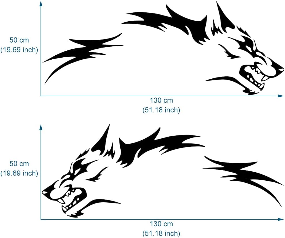 JSCARLIFE Wolf Graphics Car Body Stickers Decals 1 Set 51.1" x 19.69", Car Body Stickers Vinyl Self-Adhesive Side Strip Decal Cool Stickers for Jeep Truck SUV (Black)