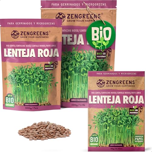 ZenGreens® - Semillas de lenteja Roja ecológico - Elija entre 10g, 200g y 500g - brotes de lens culinaris - germinación de más del 97% - Microgreens