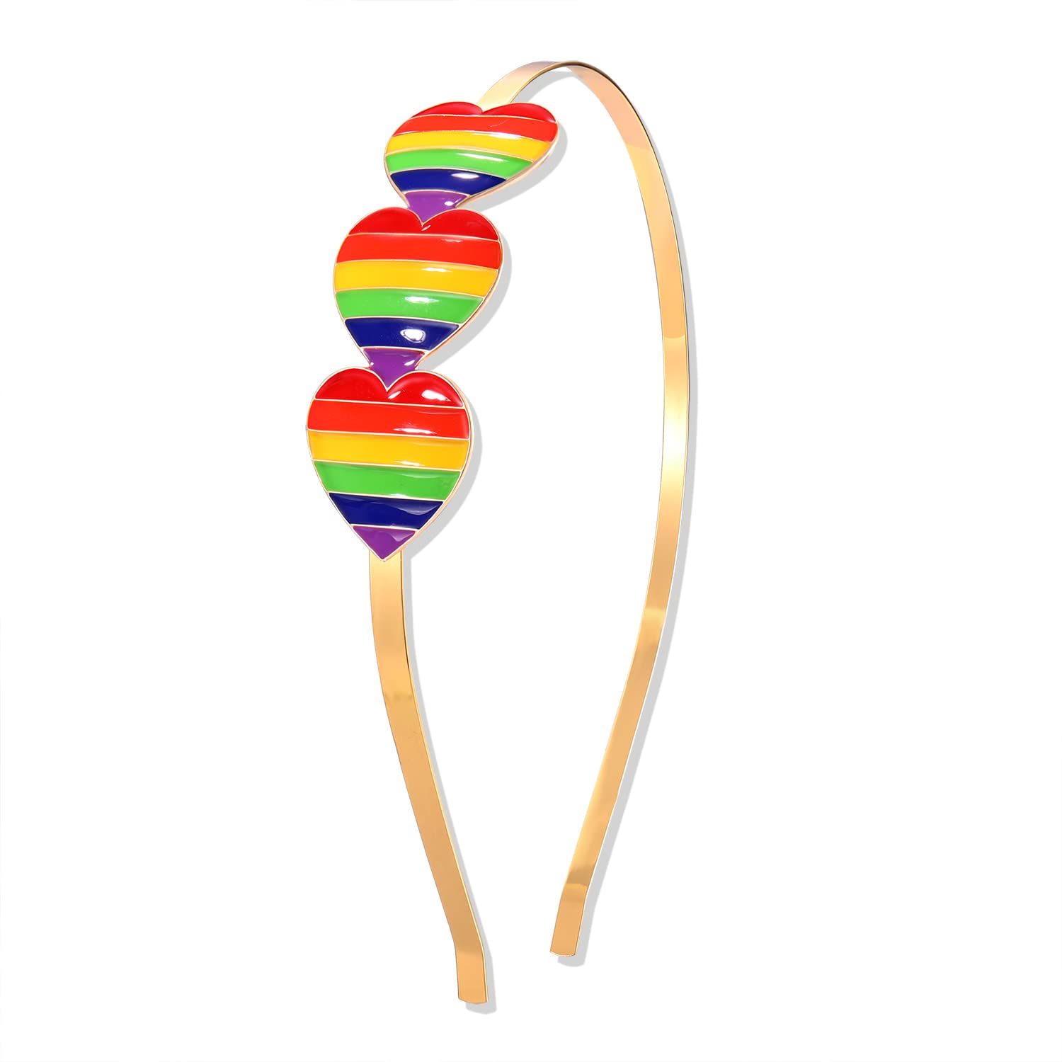 vokone Heart Headbands for Women Enamel Triple Lover Heart Hairband Rainbow Pride Headband Holiday Party Costume Headwear Accessories(Rainbow)