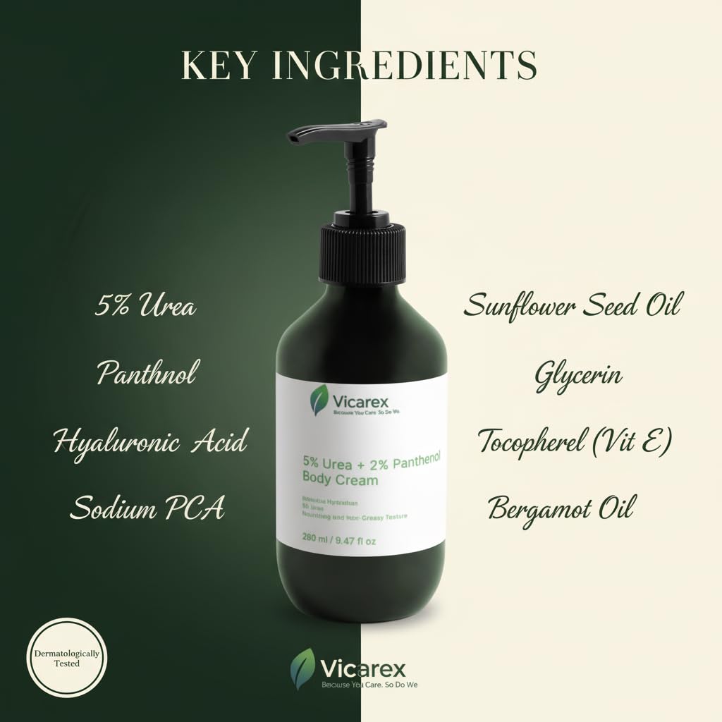 Intensive Hydration Body Cream 9.47 fl oz, Urea Body Cream for Dry Skin with 5% Urea and 2% Panthenol