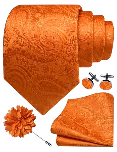 Image of GUSLESON Paisley Tie Set for Men 3.15 inch Necktie Lapel Pin Hankerchief Cufflinks Set for Men