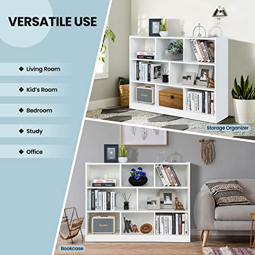 Giantex GT10403WH-CB 8 Cube Bookcase, Freestanding 3-Tier Open Bookshelf, Modern Storage Display Cabinet, Wood Cube Storage Organizer For Living Room, Kid’S Room, White thumb #4