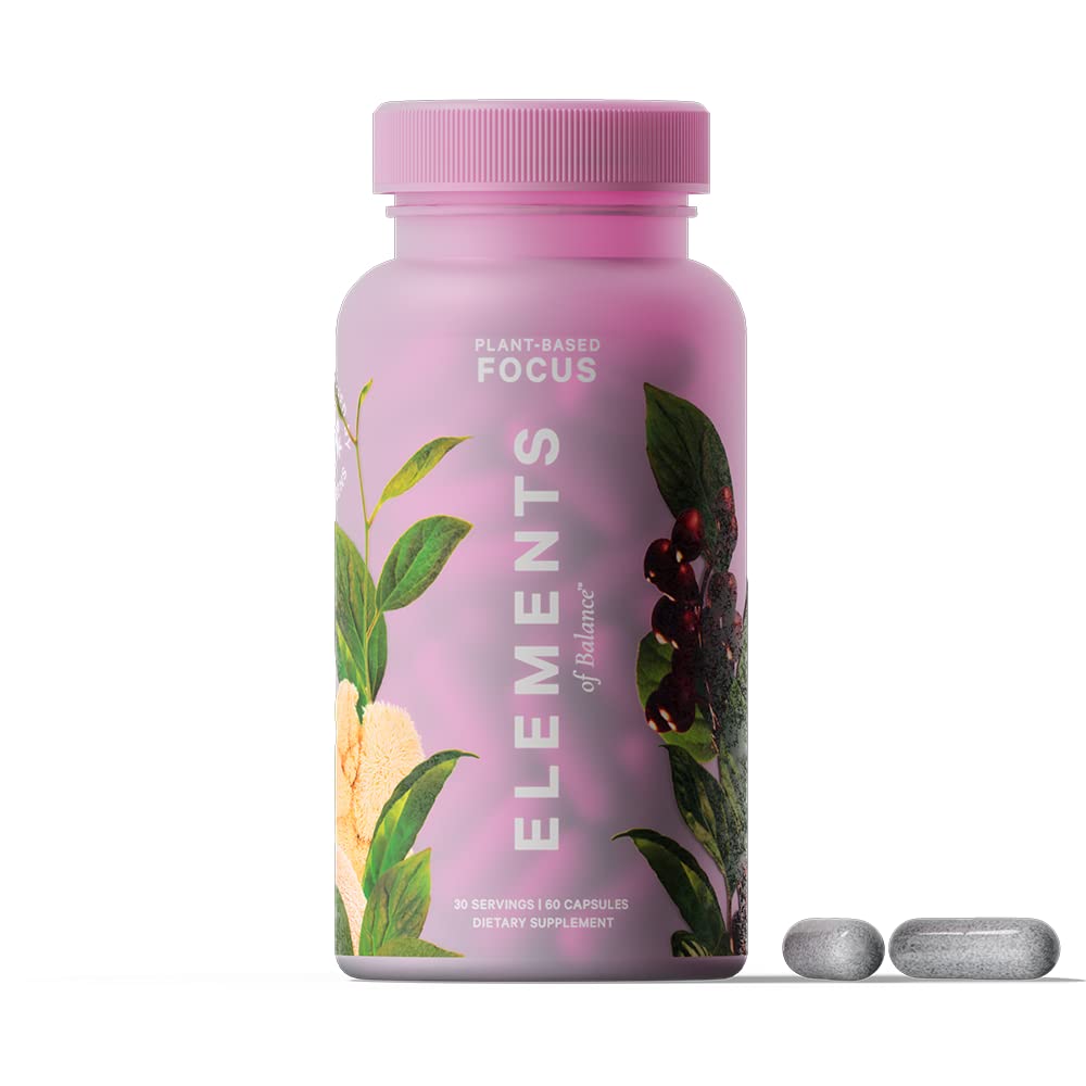 Focus Aid Capsules by Elements of Balance | Schisandra, Lion’s Mane Mushroom and Citicoline | Plant Based Adaptogens | Caffeine Free | 30 Day Supply