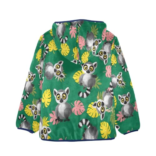 Lemur with Tropical Leaves Toddler Fleece Jacket Girl Boys Hooded Fleece Jacket Coat Warm Outwear Zip-up 3-10T2