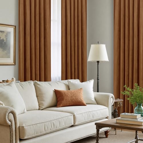 LAMIT 90 Inches Velvet Panels for Living Room, Bronze Brown Thermal Blackout Curtains Room Darkening Back Tab and Rod Pocket Panels for Mid Century Decor Bedroom, 2 Panels, 52 x 90 Inch