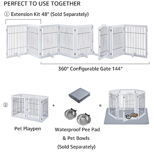 Unipaws Pet Playpen With Wood And Wire, 6 Panels Extra Wide Freestanding Walk Through Dog Gate With 4 Support Feet, Foldable Stairs Barrier Pet Exercise Pen For Dogs Cats Pets, White #TOP5