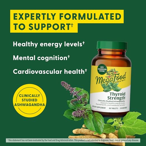 megafood thyroid strength - mineral supplement- thyroid support for women with ashwagandha zinc selenium copper iodine amp l-tyrosine - 90 tabs 45 servings