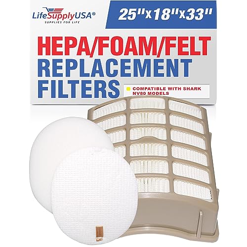 LifeSupplyUSA Vacuum Foam and Felt HEPA Filter Replacement Compatible with Shark Navigator Professional NV60 NV70 NV71 NV80 NV90 NV95 UV420 Vacuum Cleaners, Part XFF80 & XHF80