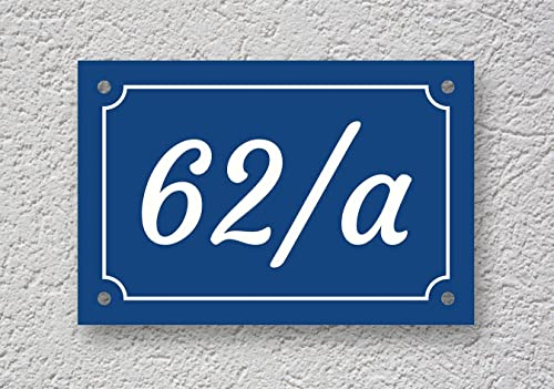 Targa per esterno con numero civico personalizzato in laminato plastico in varie misure - spessore 3.2 mm (Incisione Bianca - Sfondo Blu)