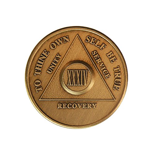 34 Year Bronze AA (Alcoholics Anonymous) - Sober / Sobriety / Birthday / Anniversary / Recovery / Medallion / Coin / Chip by Generic