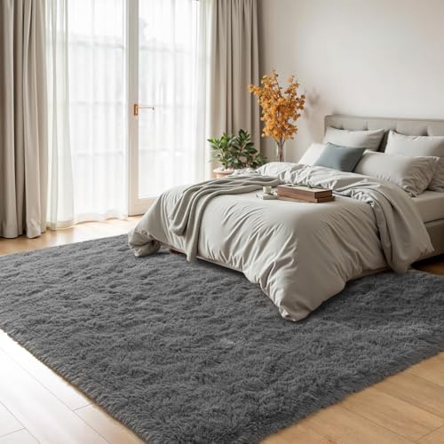 Zentavio 8x10 Area Rugs for Living Room Clearance Grey Rugs for Bedroom Large Big Carpet Fluffy Furry Soft Shag Aesthetic Plush High Pile Gray Rug for Nursery Kids Room Dorm