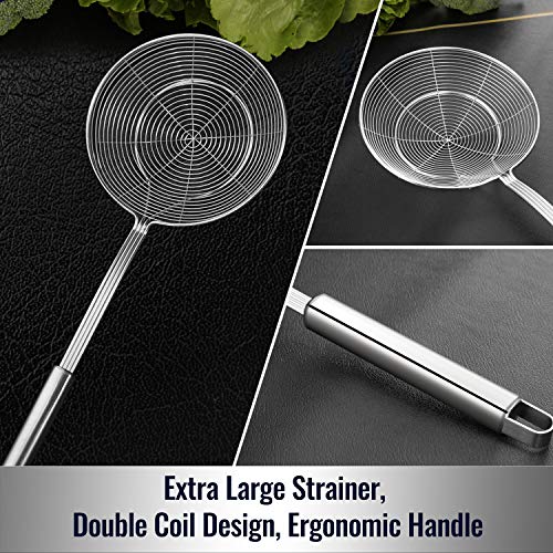 Hiware Solid Stainless Steel Spider Strainer Skimmer Ladle, Kitchen Utensils Wire Strainer Pasta Strainer Spoon, 7 Inch #TOP2
