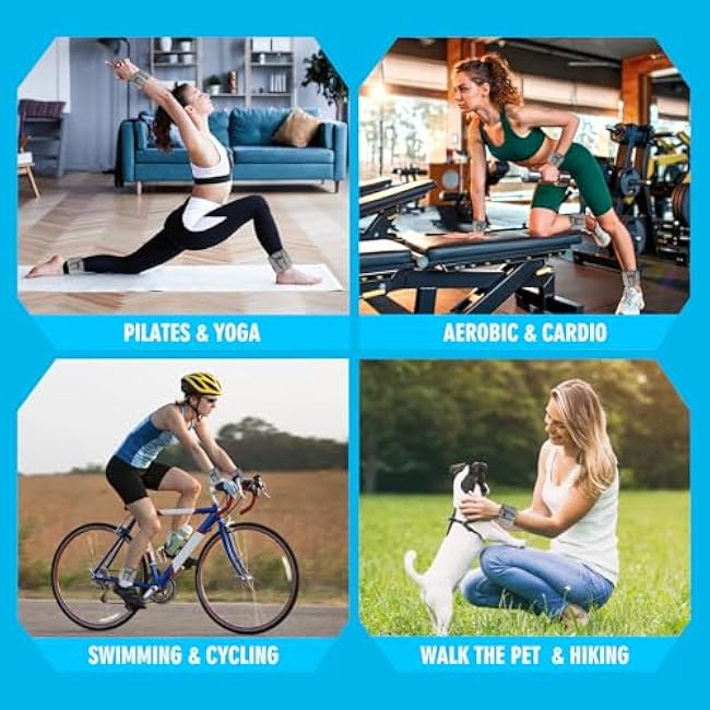 Wrist Weights Set of 2, Adjustable Wrist and Ankle Weights for Women and Men(1Lbs Each), 2lb Wearable Silicone Weighted Bangles, Fits for Yoga, Pilates, Home Gym, Dance, Swimming, Jogging, Cardio, Strength Training