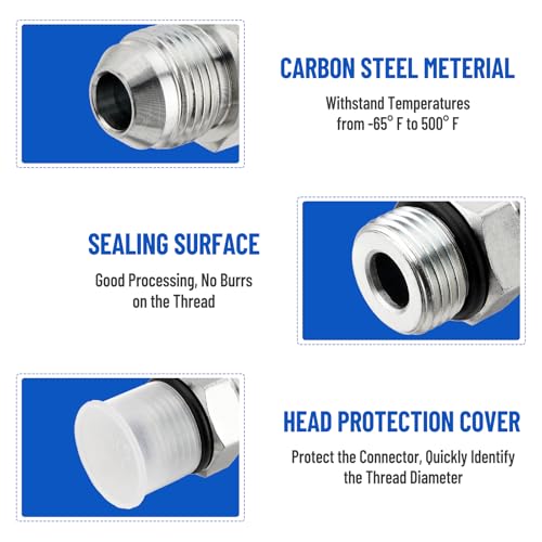 Image of 10 Pack Hydraulic Hose Adapter Fittings: 1 /2 inch JIC 37 Male x #8 SAE /ORB Male, Straight Tube Fitting Kits with Protection Cover - 6400-08-08