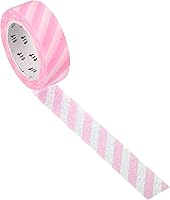 Vista 1 de PATIKIL Cinta holográfica Washi de 0.59 pulgadas x 10.93 yardas, 1 rollo de calcomanías autoadhesivas con patrón de rayas para decoración de Rosa