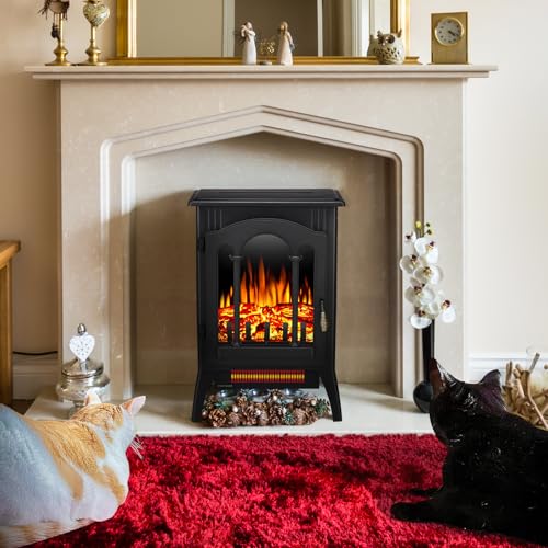 Image of R.W.FLAME Electric Fireplace Heater 17 inch, Cathedral Stylish, Different Flame Effects and Log Set Colors, Adjustable Brightness and Heating Mode, Overheating Safe Design