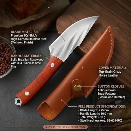 Image of Chef Knife with Leather Sheath, Full Tang Kitchen Knife with Ergonomic Wooden Handle, Multipurpose Stainless Steel Blade for Cutting Meat, Vegetables, Fruits (Kitchen Knife)