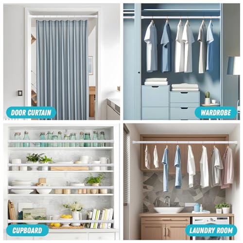 Image of Tension Curtain Rod 30 to 64 Inch 2Pack White Adjustable Curtain Rods No Drilling Expandable Pressure Spring Tension Curtain Rod 7 /8 inch Spring Loaded Curtain Rods For Windows Bedroom Closet Doorway Door
