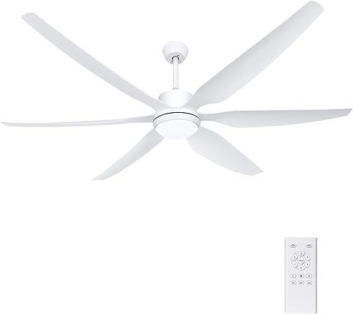 Ohniyou Ventilador de techo de 66 pulgadas con control remoto de luces, ventilador de techo grande blanco, 6 aspas, 6 velocidades, 3 CCT, moderno