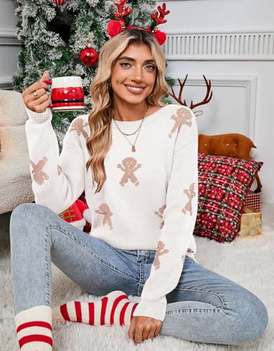 Image of Womens Cute Heart Sweater Crew Neck Long Sleeve Pullover Valentines Sweater
