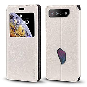 Shantime Capa para Asus ROG Phone 7, capa de couro de grão de madeira com porta-cartões e janela, capa flip magnética para Asus ROG Phone 7 (6,8 polegadas), branca