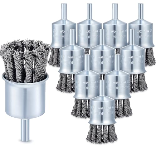 Image of Threlaco 10 Pack 1-1 /8 Inch Twist Knot Wire Brush for Drill- 1 /4 Inch Carbon Steel Shank Die Grinder Wire Wheel Brush - 20000 RPM Max Speed- Drills Grinder Attachment for Paint Rust Removal Deburring