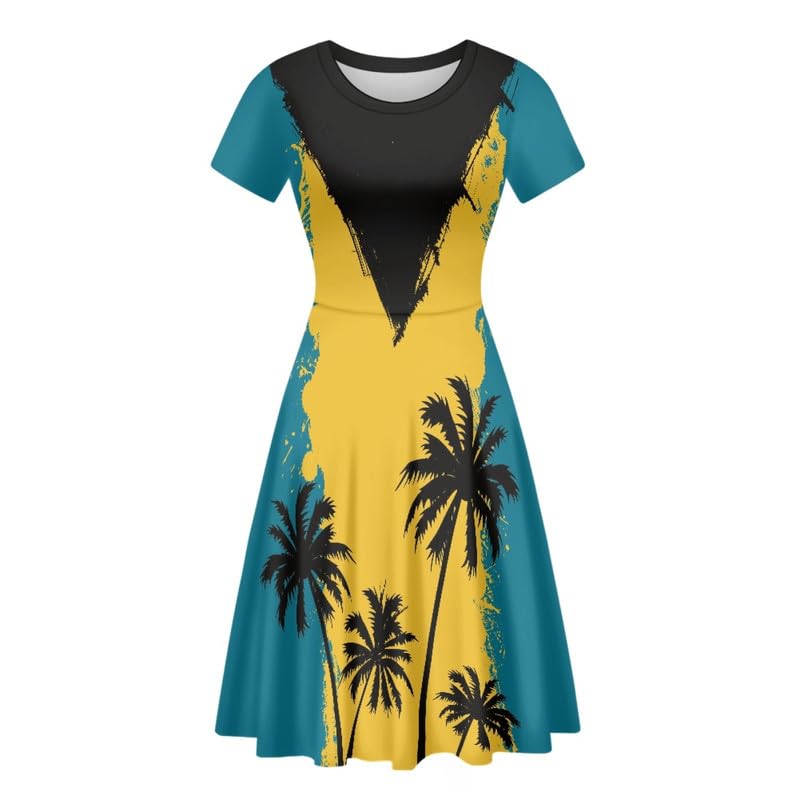 Image of Irisjudy T Shirt Dress for Women Short Sleeve Girls Short Sleeve Dress Plus Size, O Neck Knee Length Midi Dress for Ladies