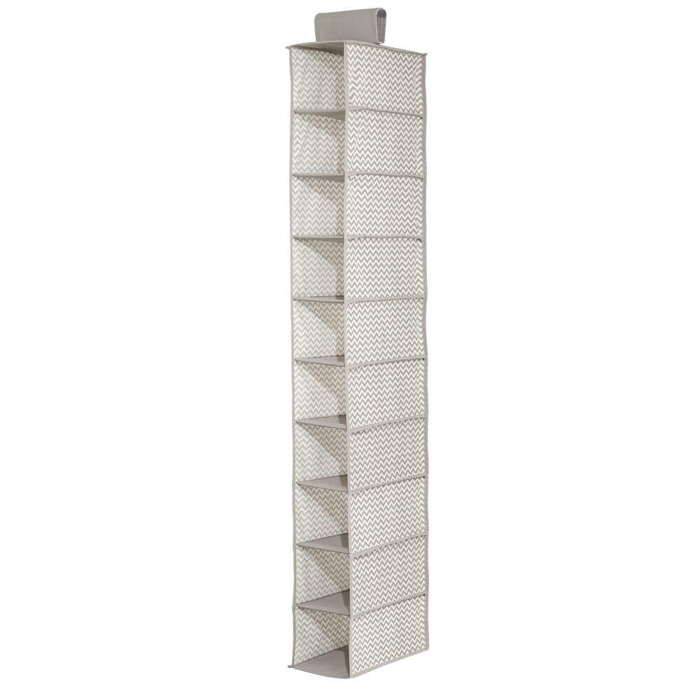 mDesign Organizer Wisz?cy – Wisz?ca Pó?ka do Szafy Wykonana z Materia?u – Organizer na Buty i Akcesoria z 10 Pó?kami – Taupe/Naturalny