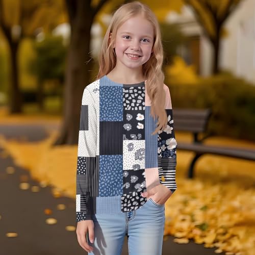 Girls Long Sleeve Floral Print Pullover Top Soft Crewneck Casual Fall Tee Lightweight Blouse for Kids4