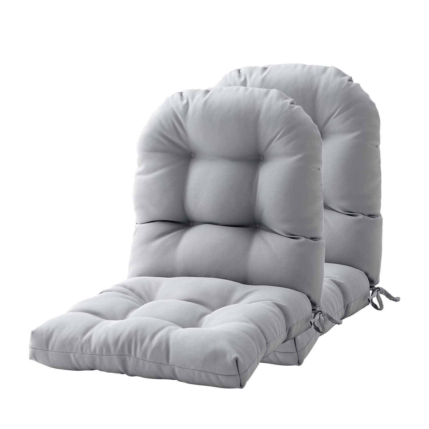 FILUXE Chair Pads, Seat/Back Patio Cushions - Waterproof Solid Tufted Pillow, Indoor/Outdoor Pads with Ties, Fade-Resistant & Seasonal All Weather Replacement (Gray, 2)