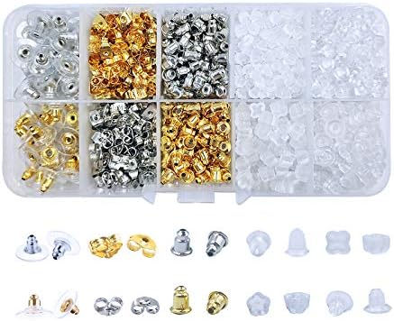 Vivixin 1080pcs Earring Backs, Earring backings, Earring Safety Back Pads backstops Stopper, Clear Rubber Bullet Shape Butterfly Plastic Secure Earring kit (10styles)