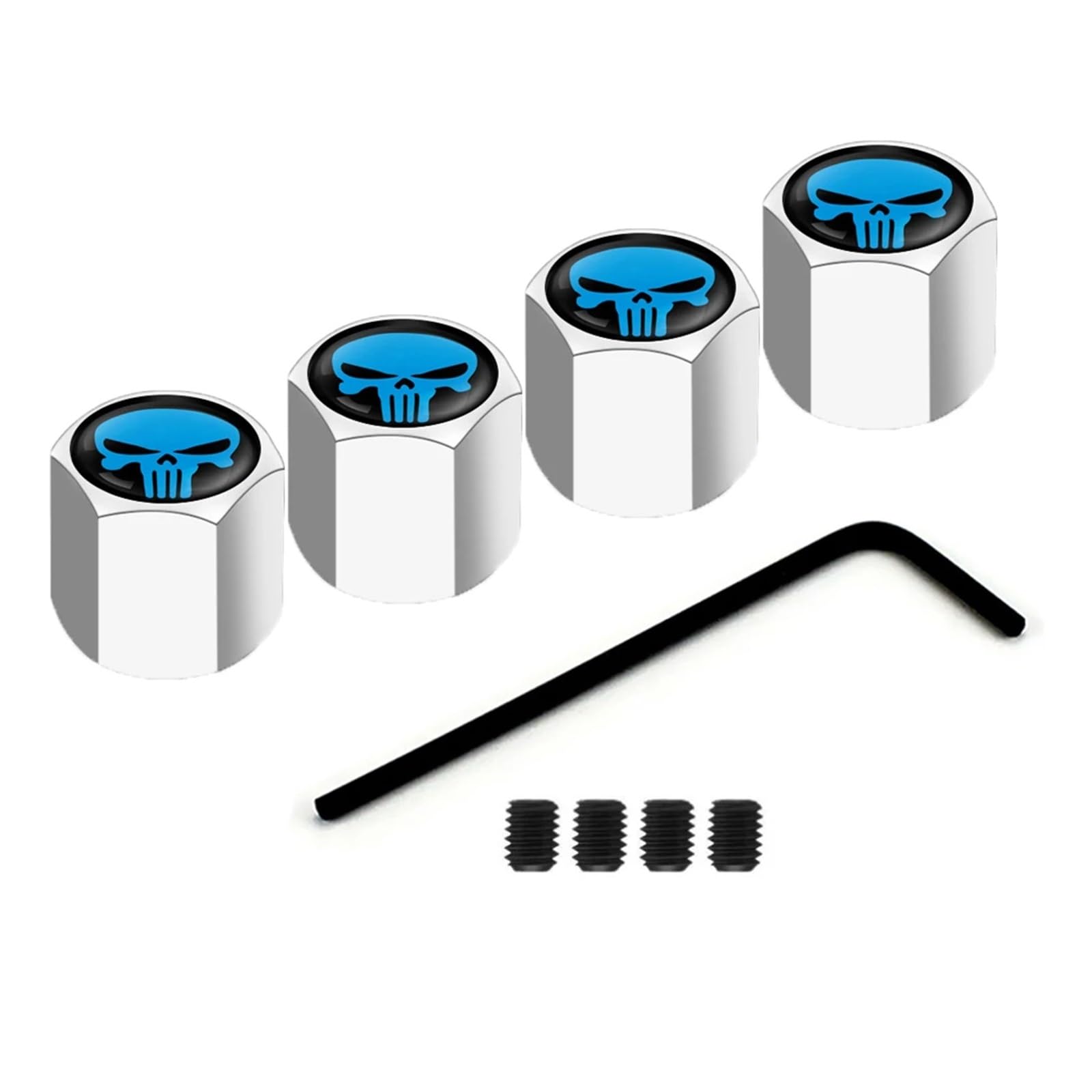 4 Teile/Satz Auto Styling Zink-Legierung Anti-diebstahl Schädel Stil Auto Reifen Ventil Kappen Rad Reifen Reifen Stem Luft Kappe Luftdichte Abdeckungen(Silver Blue)