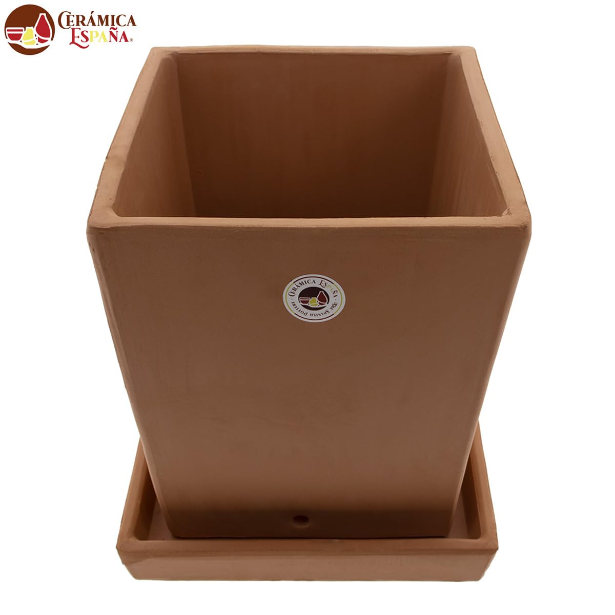 CERÁMICA ESPAÑA | Macetas de Barro Rojo | Macetas Decorativas | Macetas de cerámica | Macetas Exterior | Maceta Interior | Maceta Cuadrada - Modelo J02 | 25x25x27.5 cm | Plato Incluido