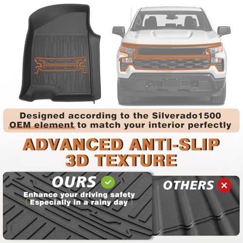 Image of TripleAliners Truck Mat Compatible with 2019-2026 Chevy Silverado /GMC Sierra 1500 5.8FT Crew Cab Accessories, Truck Bed Mat Heavy Duty Custom Fit All Weather Protection TPE Pickup Liner, w /Floor Mats