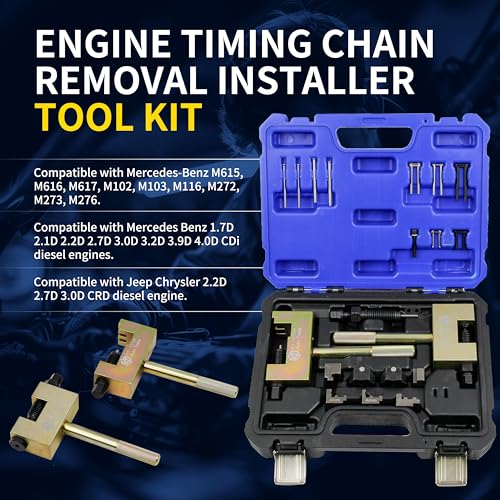 Image of Kuntech Engine Timing Chain Removal Installer Tool Kit Compatible with Mercedes Benz M271 M272 M273 M274 M276, Camshaft Riveting Tool Kit with Carrying Case & Gloves