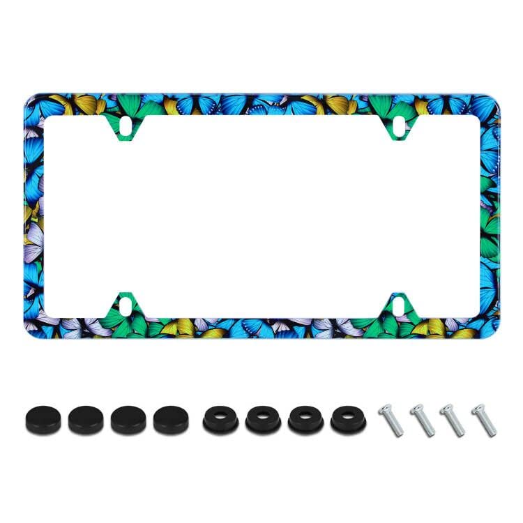 Butterfly License Plate Frame Butterflies Insect Animal License Plate Holder Stainless Steel Rust-Proof Auto Parts Personalise Decoration with Screws for Men Women License Plate Cover 4 Holes 1pcs