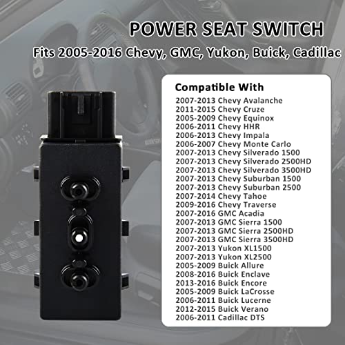 12451495 6-Way Driver Side Power Seat Adjustment Switch Compatible with 2005-2013 Chevy Impala GMC Cadillac Buick,Replacement for SW5162,1S7614, PSW87
