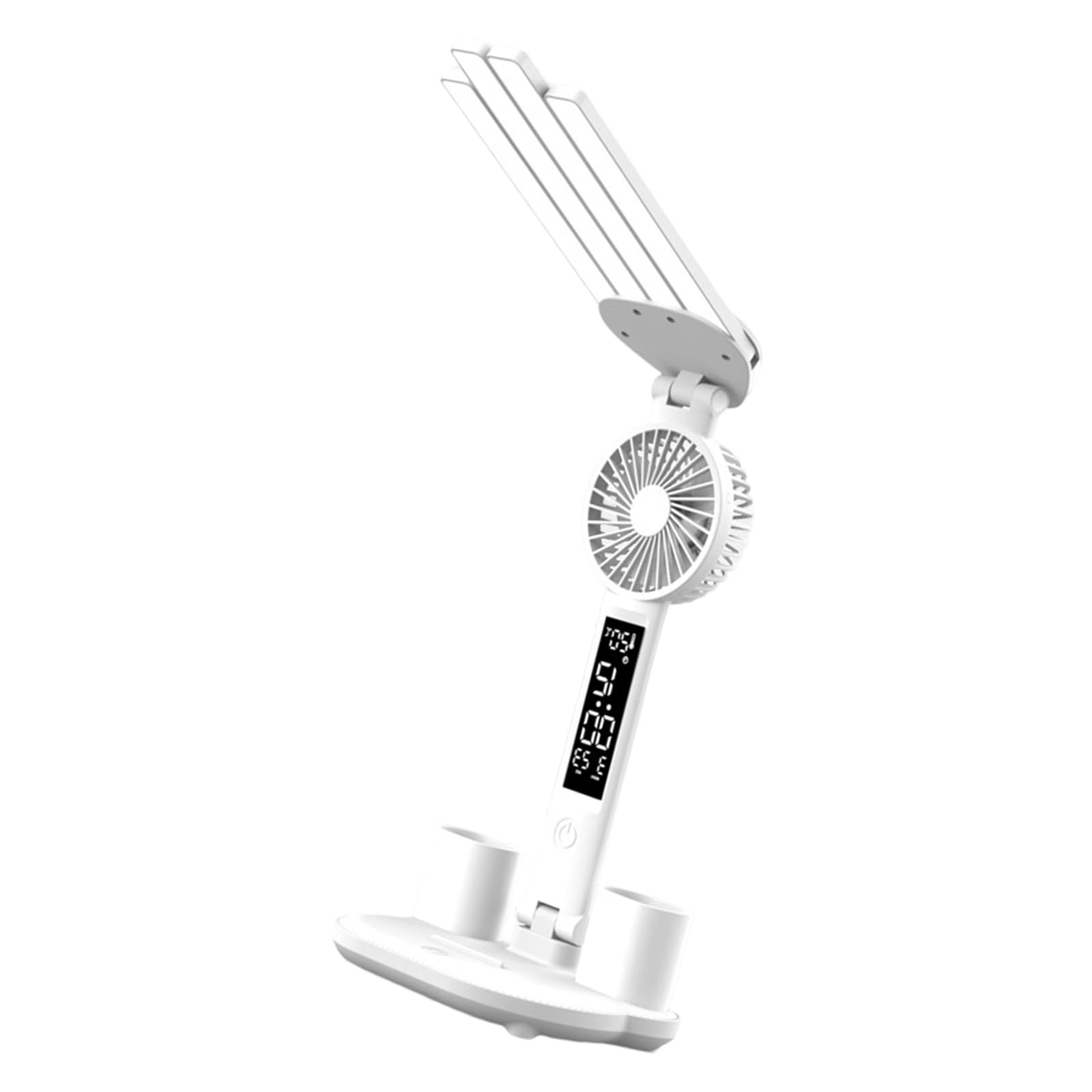 Hsioluted LED Task Lamp with Fan & Time Date Night Light Eye Protections Tabletop Reading Lamp Easy to Use LED Desk with Fan and Clock Display