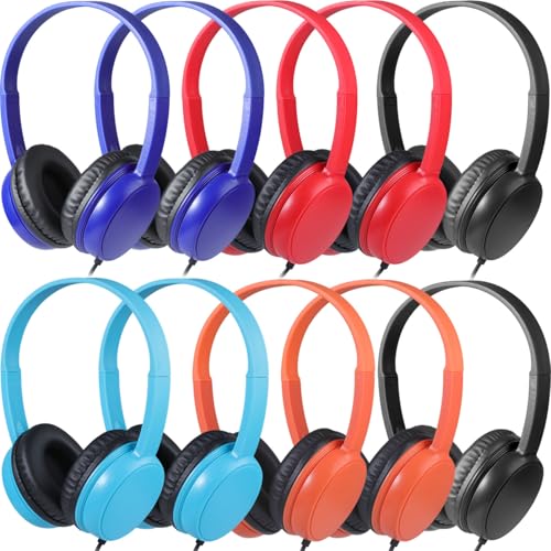 Waneni Classroom Headphones Bulk 10 Pack Mutli Colors for School Kids, Class Sets Headsets for Students (Durable,Leather Earcup, Noise Reducing,...