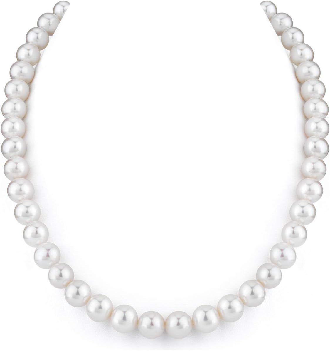 The Pearl Source 14K Gold 9-10mm AAA Quality White Freshwater Cultured Pearl Necklace for Women in 17" Princess Length Pearl Gifts for Christmas, Holidays and Anniversary