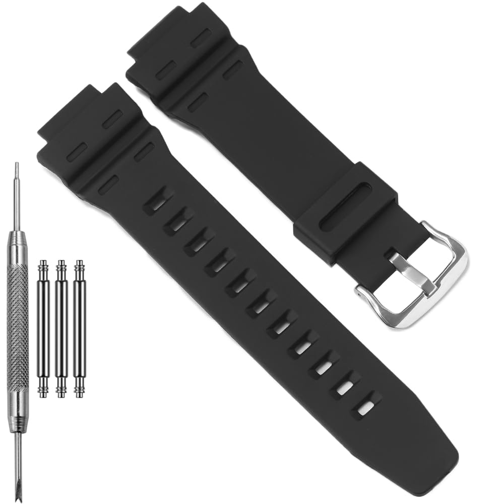 AE1500WH Replacement Strap Compatible with Casio AE1500 WS1500H WS-1700H DW-291 Resin Watch Band Bracelet Black band steel buckle