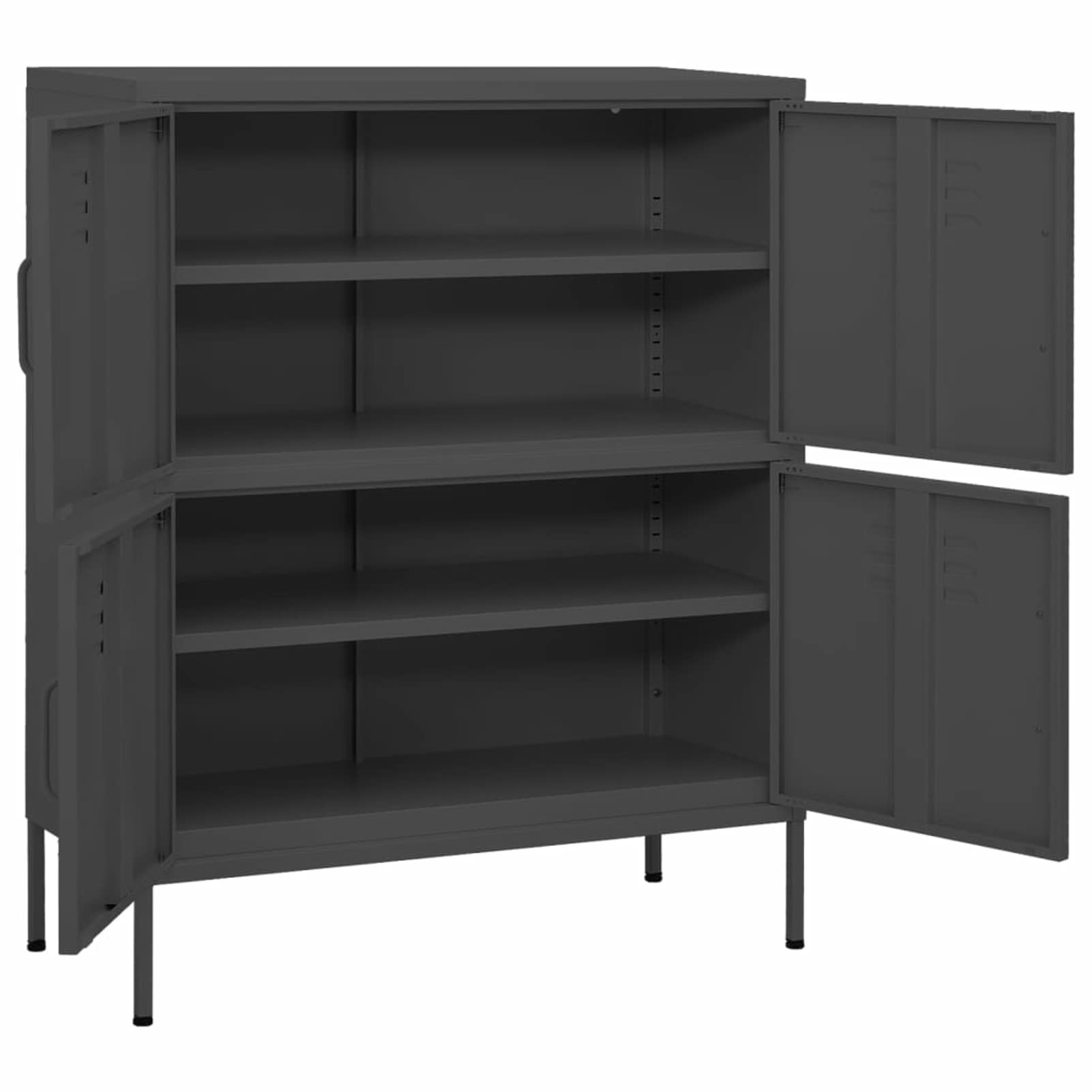 Gecheer Opbergkast met 4 deuren en 2 legplanken, dressoir, commode, dressoir, stalen kast, bijzetkast, multifunctionele kast, antraciet, 80 x 35 x 101,5 cm, staal
