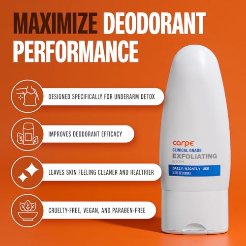 Image of Carpe Exfoliating Underarm Scrub with Odor Protection, Underarm Exfoliator to Improve Deodorant Performance - Energizing Minty Fresh Smell - Armpit Scrub for Women and Men (2 Pack)